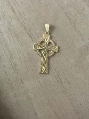14K Yellow Gold Hand Engraved Celtic Cross Pendant